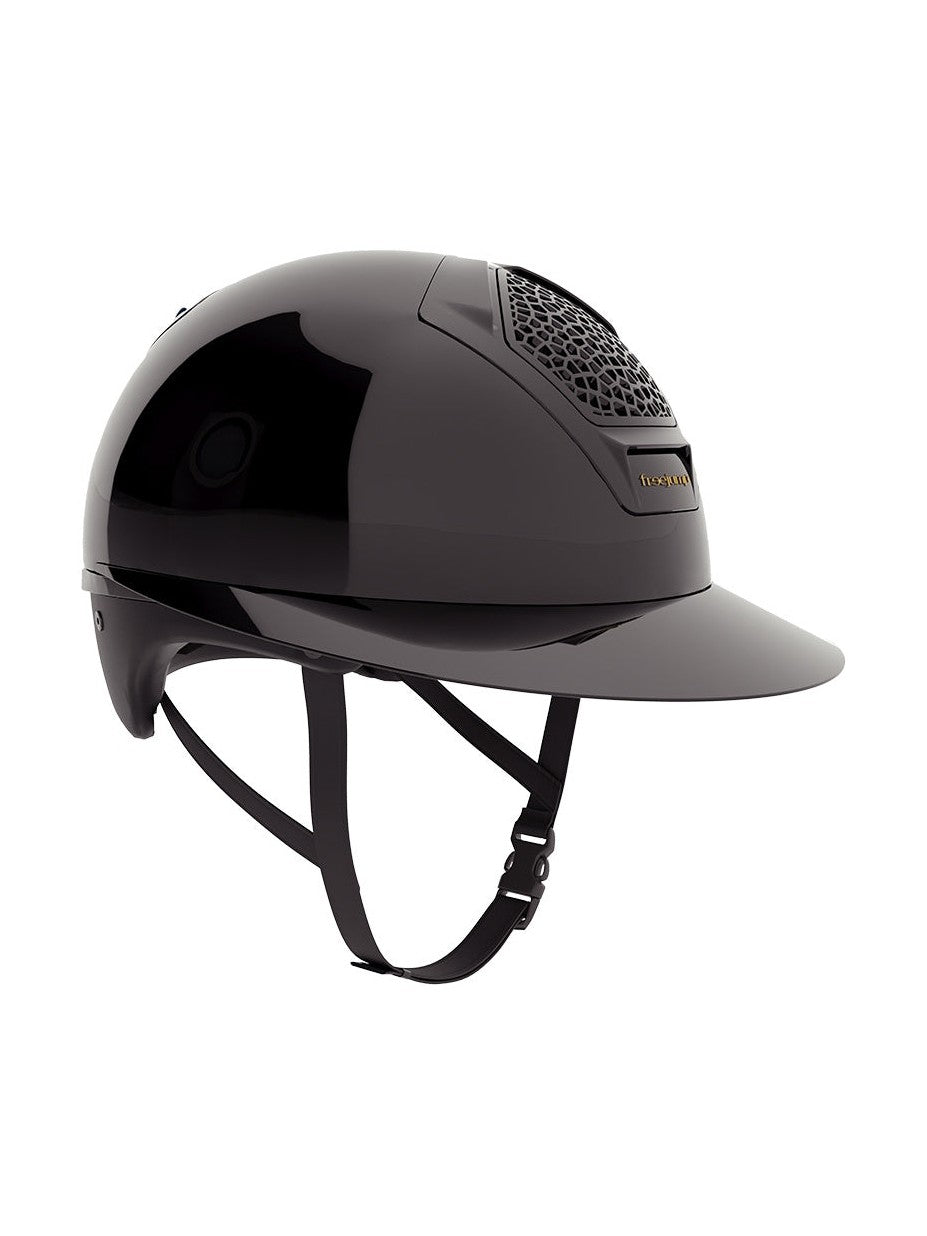 FREEJUMP VORONOI KASK JEŹDZIECKI GLOSSY Z SZEROKIM DASZKIEM CZARNY