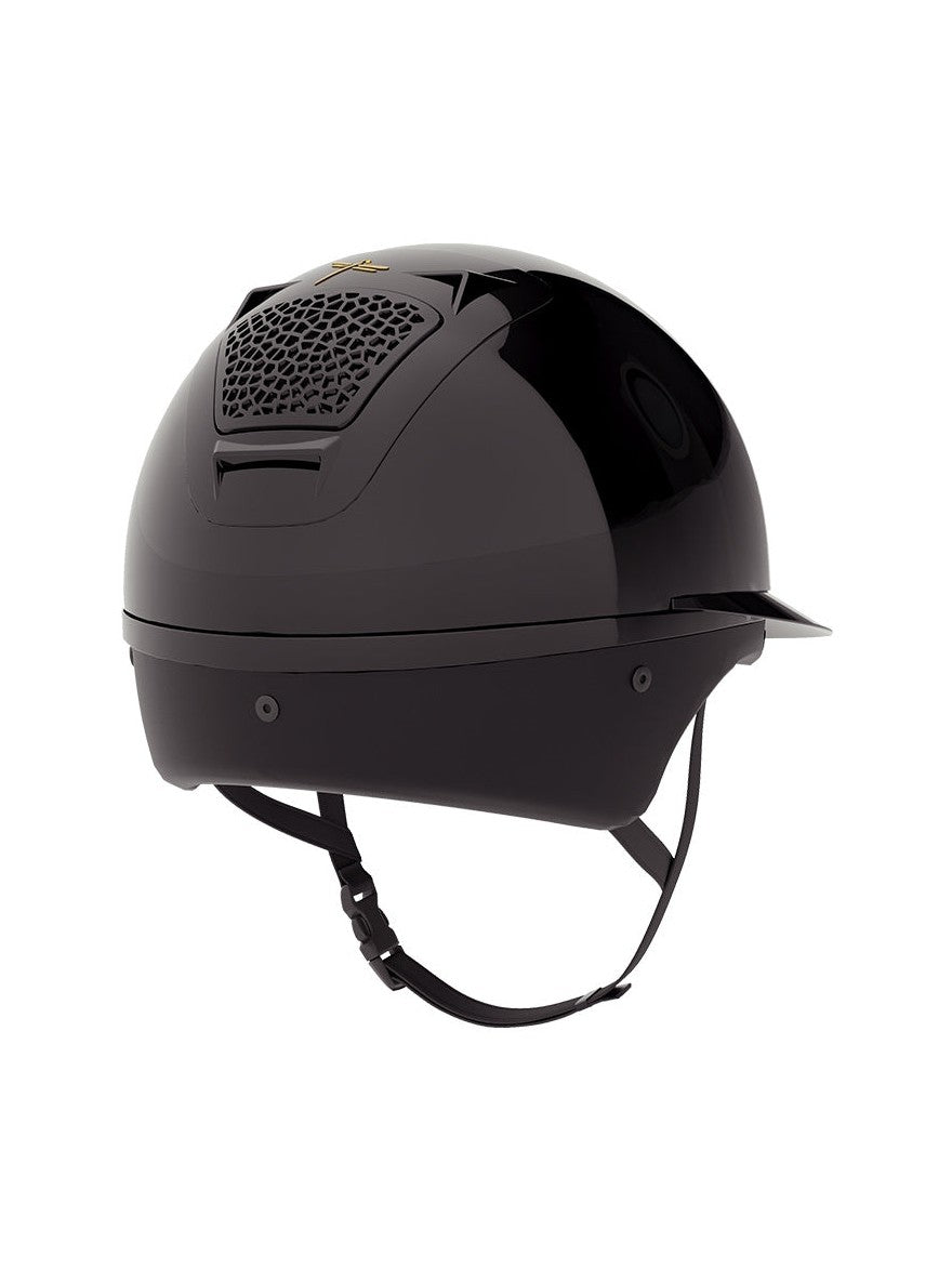 FREEJUMP VORONOI KASK JEŹDZIECKI GLOSSY Z SZEROKIM DASZKIEM CZARNY