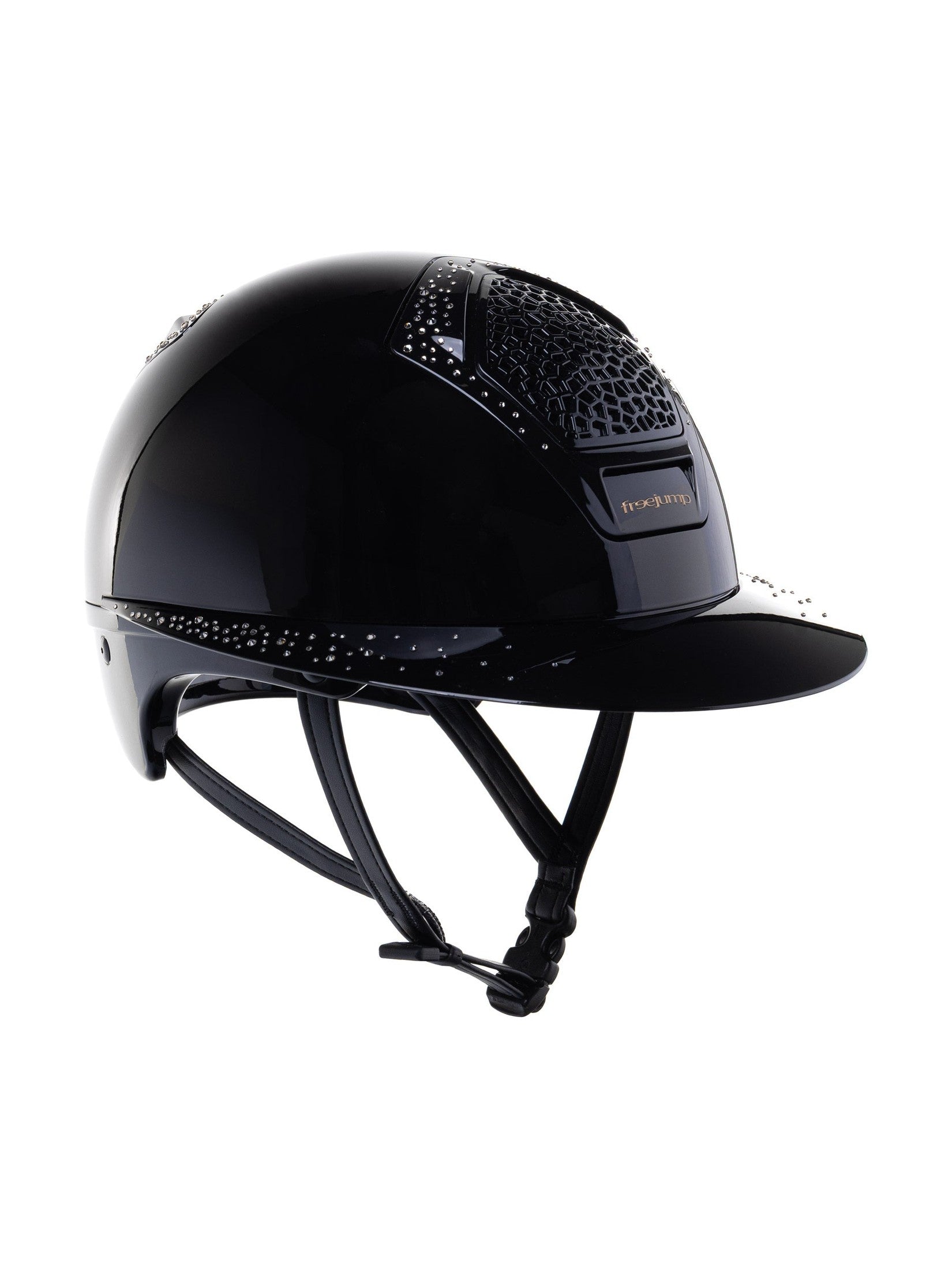 FREEJUMP VORONOI KASK JEŹDZIECKI GLOSSY Z SZEROKIM DASZKIEM FULL CRYSTALS