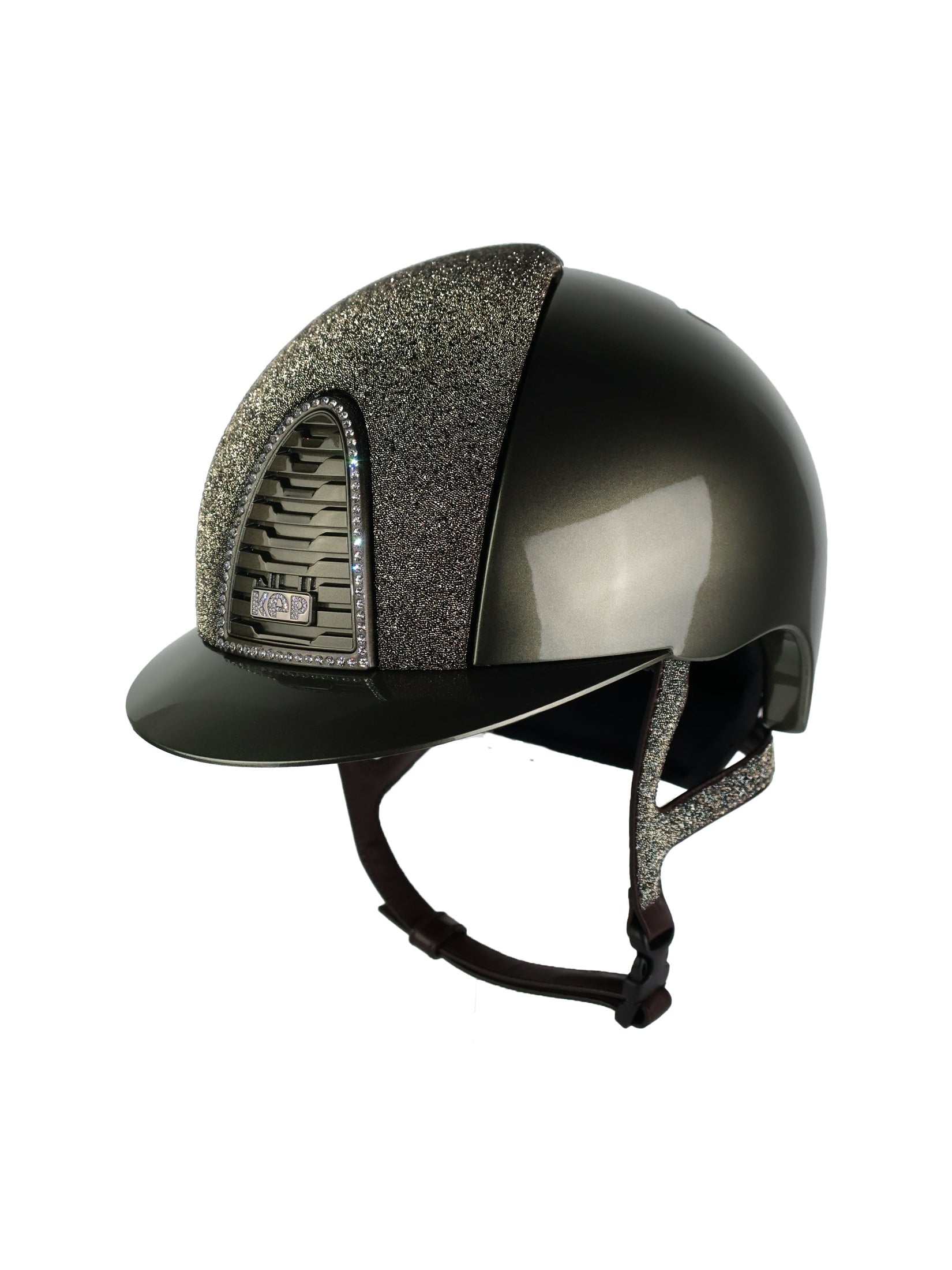 KEP ITALIA CROMO 2.0 METAL KASK VANITY GOLD/CRYSTAL CHAMPAGNE BROWN STRAP/WHITE CRYSTAL CIEMNOZIELONY