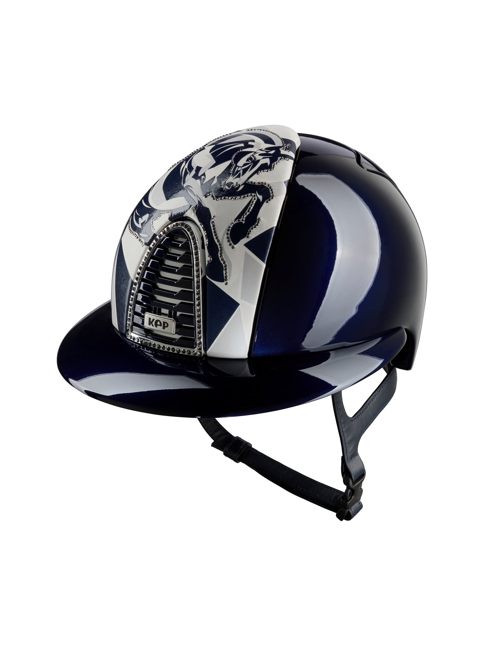 KEP ITALIA CROMO 2.0 POLISH KASK JEŹDZIECKI SILVER NIGHT SWARO/CHROME/FURIUS FRONTAL GRANATOWY