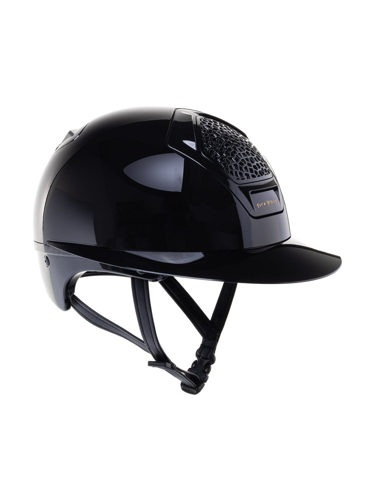FREEJUMP VORONOI KASK JEŹDZIECKI GLOSSY Z SZEROKIM DASZKIEM CATECHU BLACK - Freejump Equishop