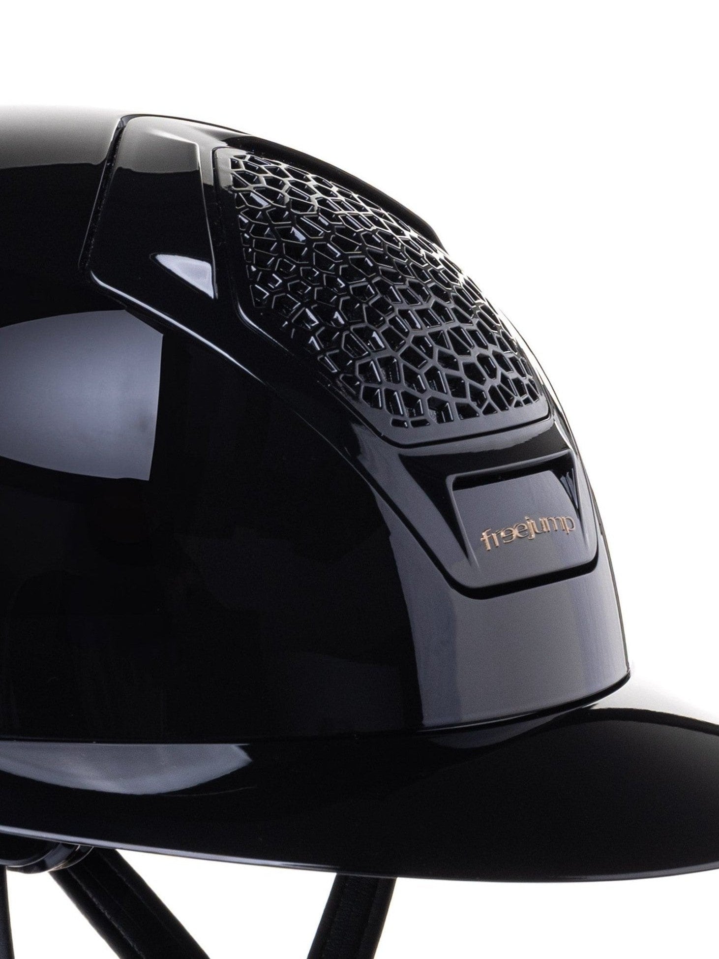 FREEJUMP VORONOI KASK JEŹDZIECKI GLOSSY Z SZEROKIM DASZKIEM CATECHU BLACK - Freejump Equishop
