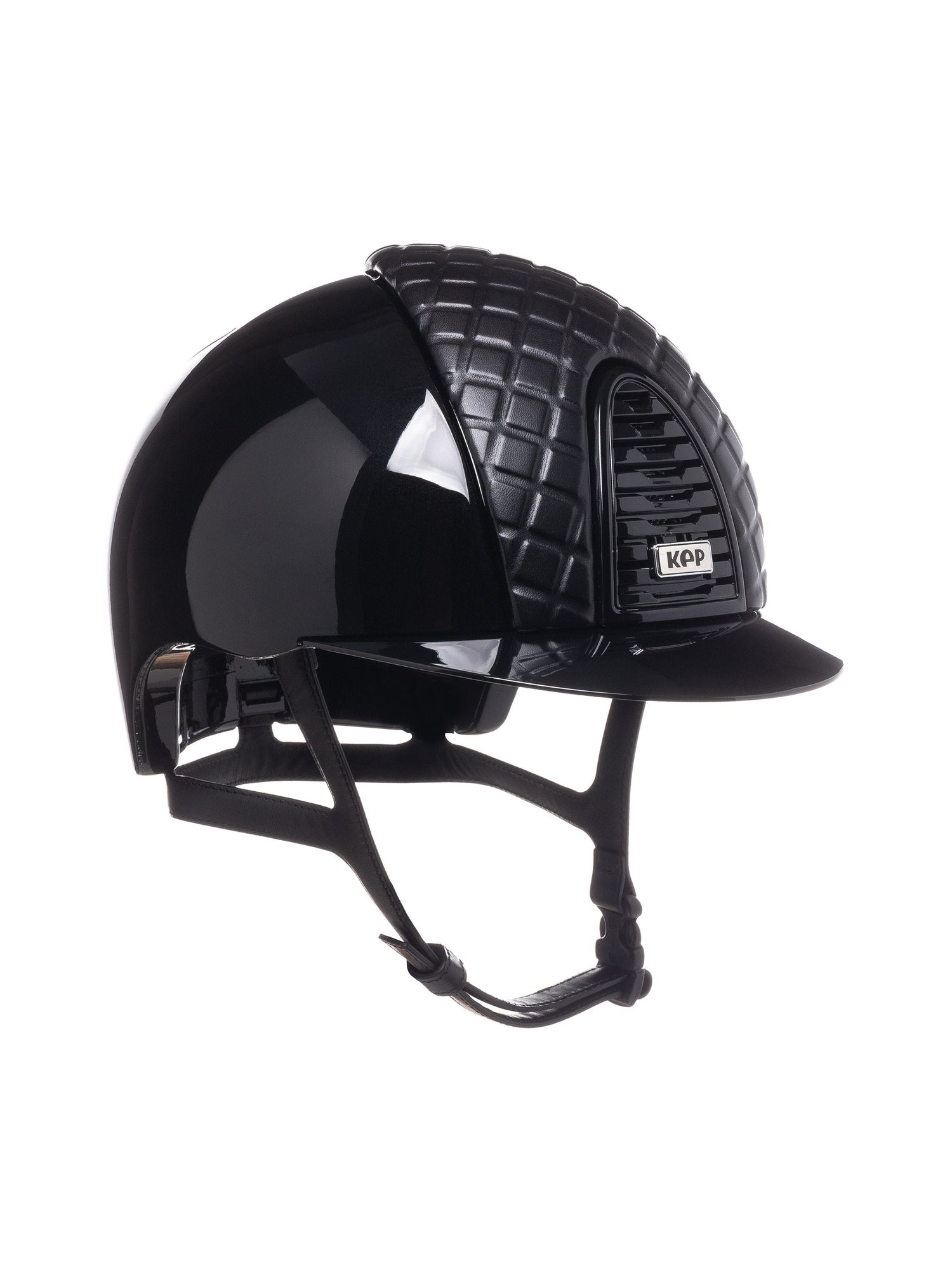 KEP ITALIA CROMO 2.0 POLISH KASK JEŹDZIECKI MILANO LEATHER FRONT/POLISH VISORS/MIRROR CROMO BUTTON/SLV SHINE LOGO CZARNY