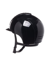 KEP ITALIA CROMO 2.0 POLISH KASK JEŹDZIECKI MILANO LEATHER FRONT/POLISH VISORS/MIRROR CROMO BUTTON/SLV SHINE LOGO CZARNY