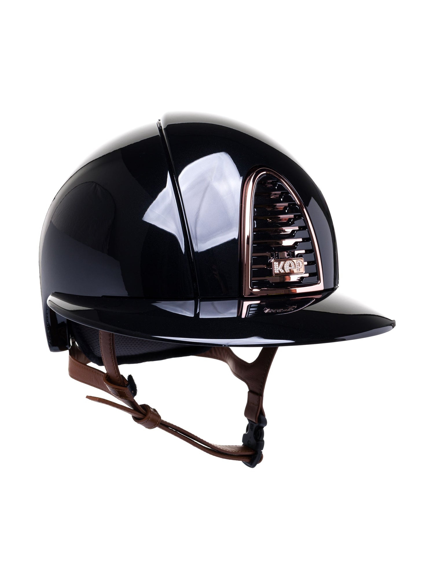 KEP ITALIA CROMO 2.0 POLISH KASK JEŹDZIECKI POLISH POLO VISOR/BEIGE CHIN/ROSE GOLD FRAME/RG BUTTON/ZIRCONS RG LOGO CZARNY