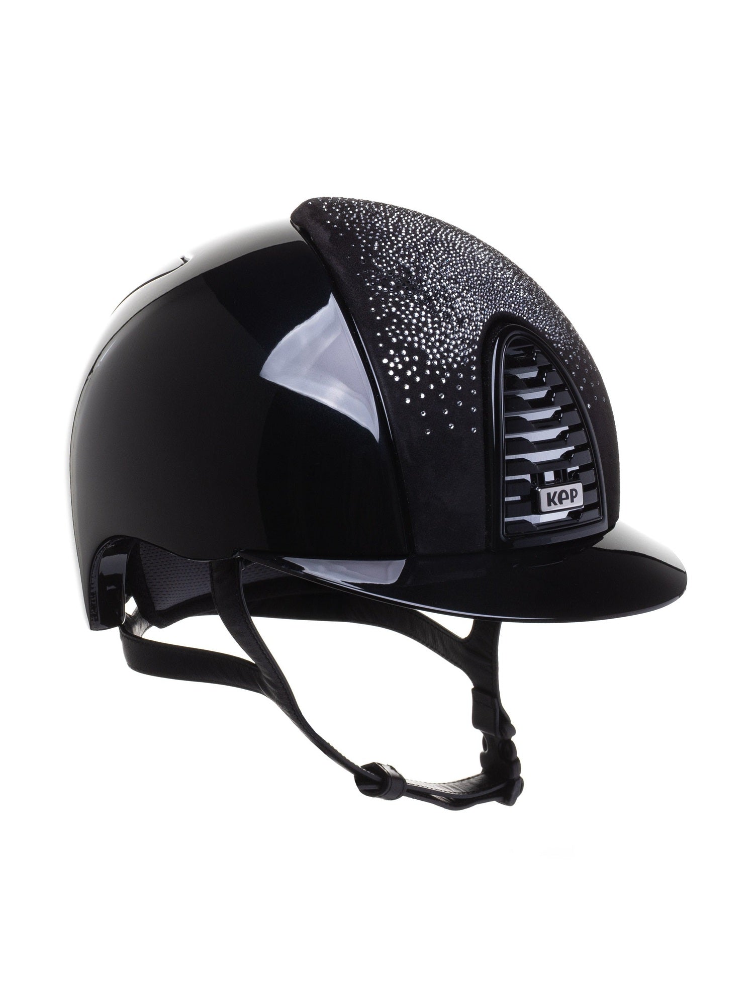 KEP ITALIA CROMO 2.0 POLISH KASK JEŹDZIECKI SUEDE BLACK NEBULA SILV/BLACK STRAP/MIRROR SILVER/SILVER LOGO CZARNY