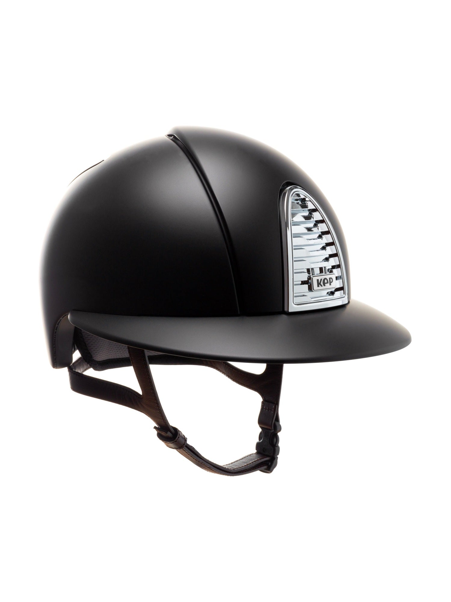 KEP ITALIA CROMO 2.0 TEXTILE KASK JEŹDZIECKI MIRROR CROMO FRAME GRID BUTTON/LEATHER BROWN/SLV SHINE LOGO CZARNY