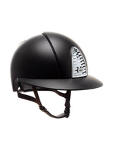 KEP ITALIA CROMO 2.0 TEXTILE KASK JEŹDZIECKI MIRROR CROMO FRAME GRID BUTTON/LEATHER BROWN/SLV SHINE LOGO CZARNY