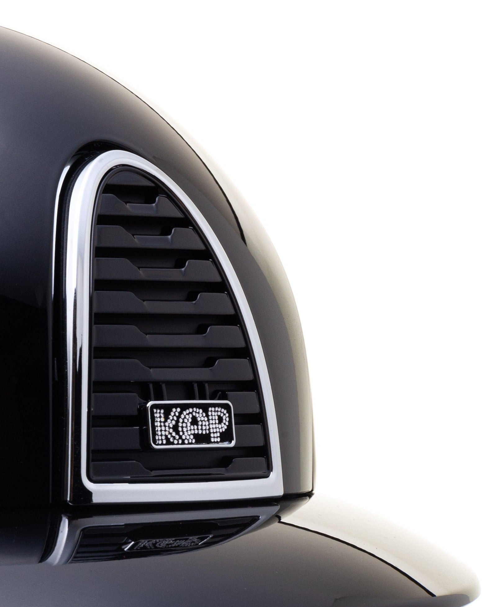 KEP ITALIA CROMO 2.0 TEXTILE KASK JEŹDZIECKI POLISH FRONT REAR/BEIGE STRAP/MIRROR SLV/WHITE CRISTALLI ON SUEDE CZARNY