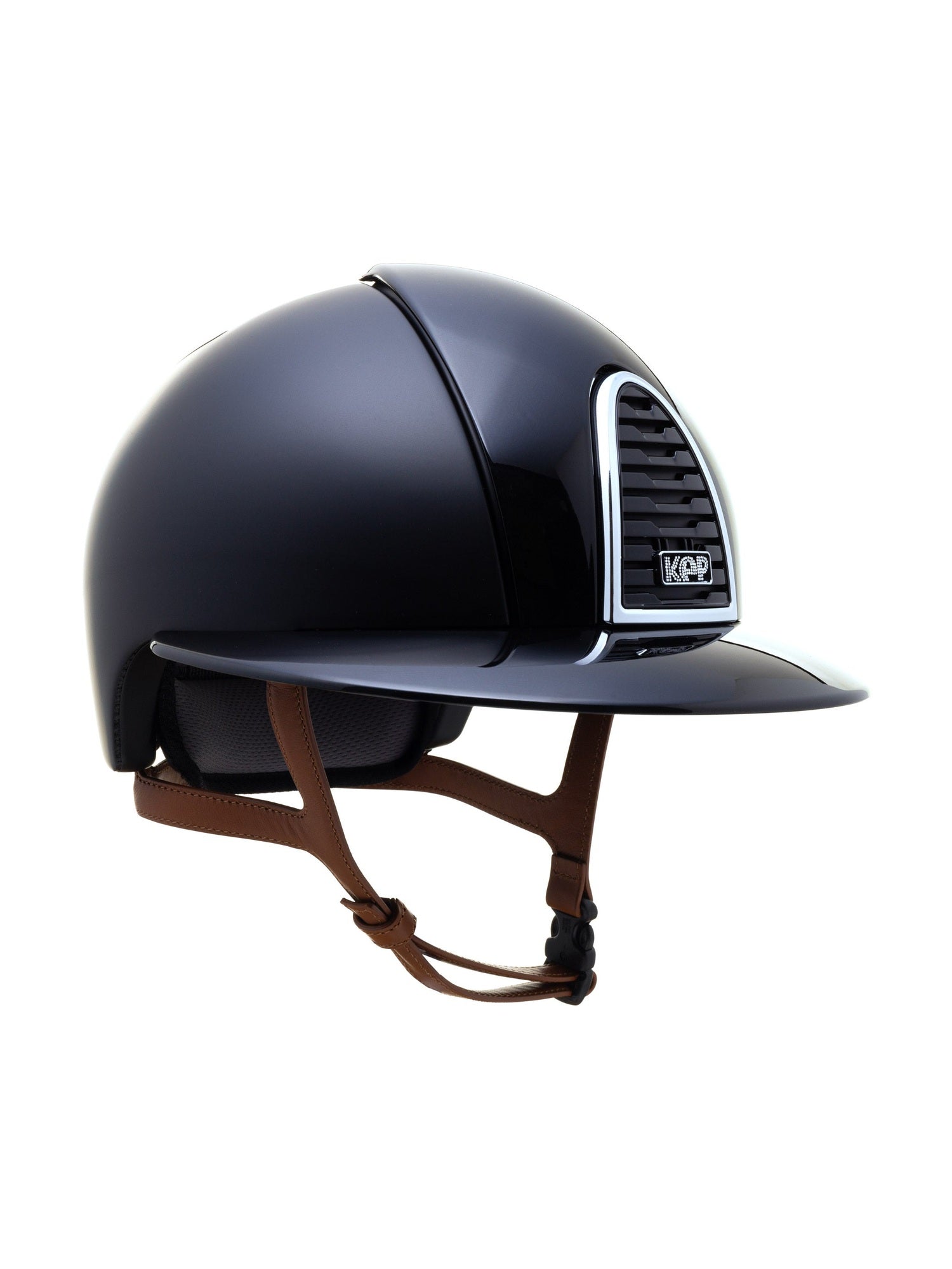 KEP ITALIA CROMO 2.0 TEXTILE KASK JEŹDZIECKI POLISH FRONT REAR/BEIGE STRAP/MIRROR SLV/WHITE CRISTALLI ON SUEDE CZARNY