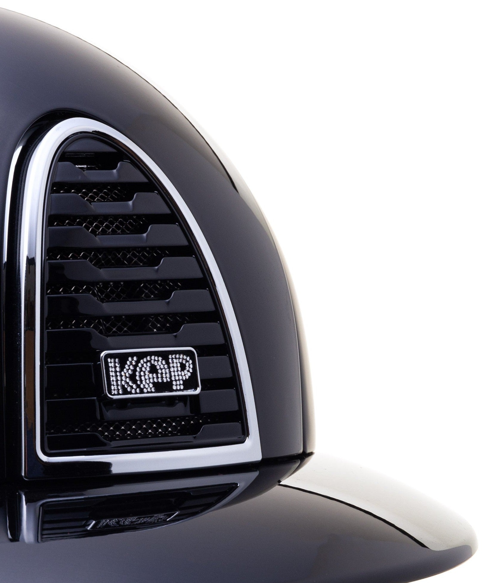 KEP ITALIA CROMO 2.0 TEXTILE KASK JEŹDZIECKI POLISH FRONT REAR/BEIGE STRAP/MIRROR SLV/WHITE CRISTALLI ON SUEDE CZARNY