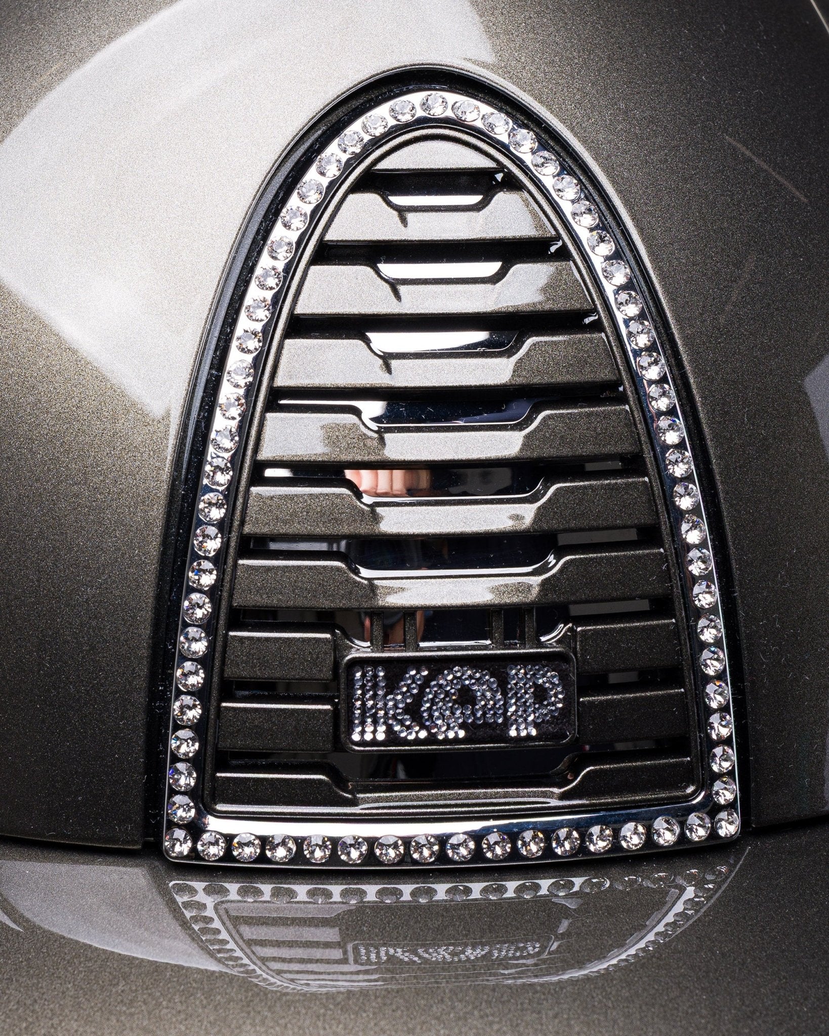 KEP ITALIA CROMO 2.0 METAL KASK JEŹDZIECKI POLO VISOR/CRYSTAL MIRROR/WHITE CRYSTALS CIEMNOZIELONY - Kep Italia Equishop