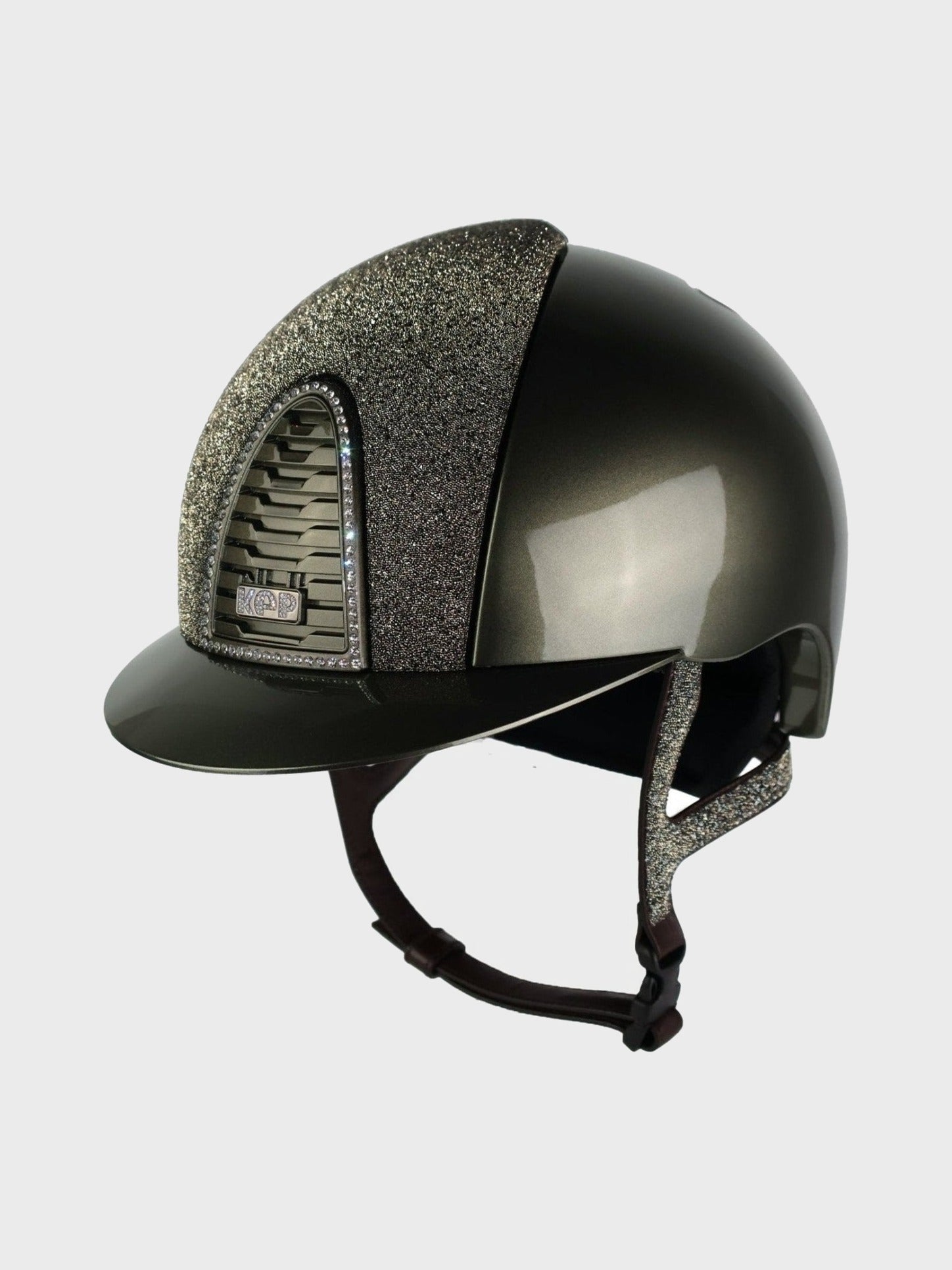 KEP ITALIA CROMO 2.0 METAL KASK VANITY GOLD/CRYSTAL CHAMPAGNE BROWN STRAP/WHITE CRYSTAL CIEMNOZIELONY - Kep Italia Equishop