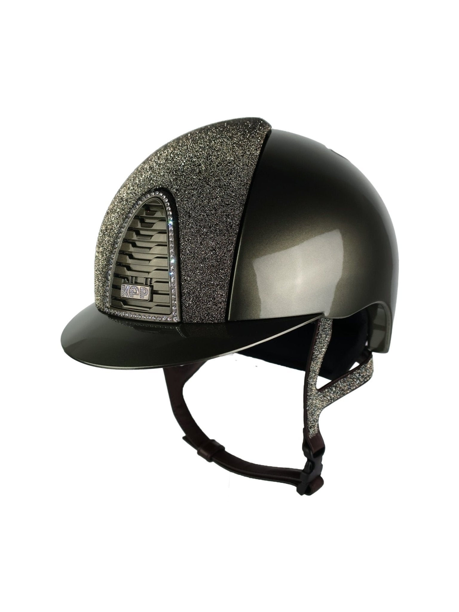 KEP ITALIA CROMO 2.0 METAL KASK VANITY GOLD/CRYSTAL CHAMPAGNE BROWN STRAP/WHITE CRYSTAL CIEMNOZIELONY - Kep Italia Equishop