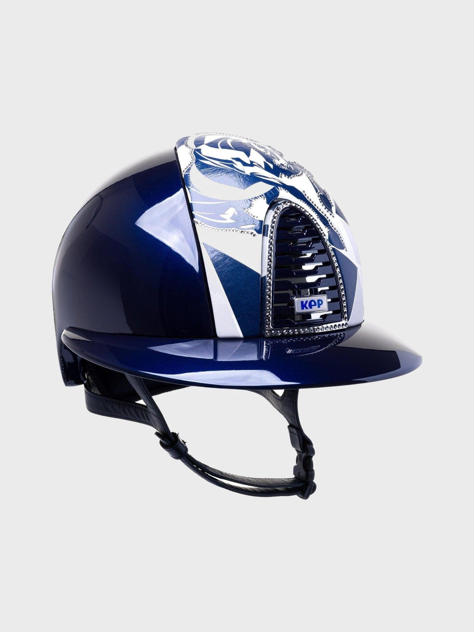 KEP ITALIA CROMO 2.0 POLISH KASK JEŹDZIECKI SILVER NIGHT SWARO/CHROME/FURIUS FRONTAL GRANATOWY - Kep Italia Equishop