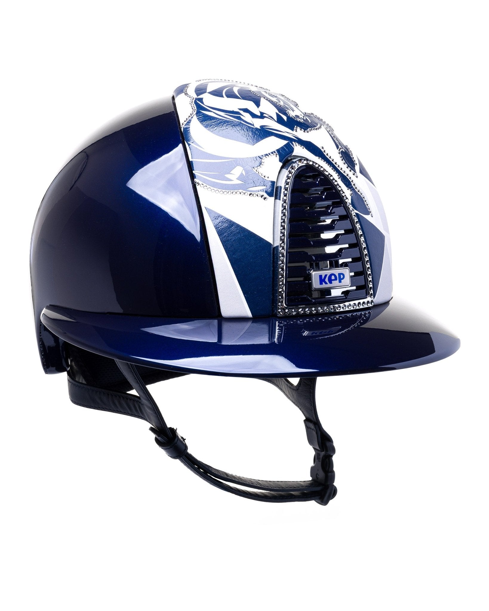 KEP ITALIA CROMO 2.0 POLISH KASK JEŹDZIECKI SILVER NIGHT SWARO/CHROME/FURIUS FRONTAL GRANATOWY - Kep Italia Equishop