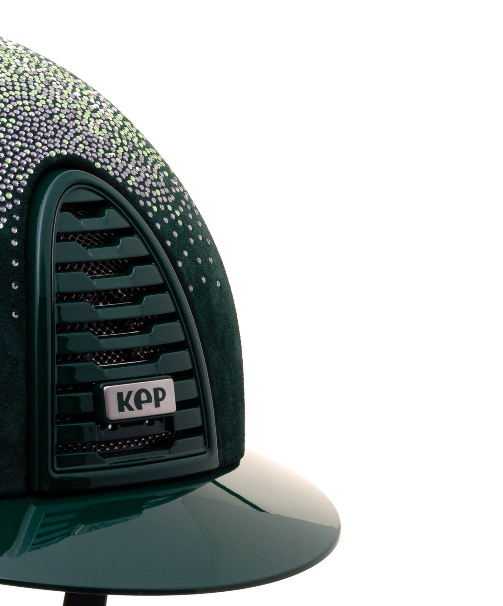 KEP ITALIA CROMO 2.0 POLISH KASK JEŹDZIECKI SUEDE GREEN NUANCED SILV/BLACK STRAP/METAL GREEN LOGO ZIELONY - KEP Italia Equishop