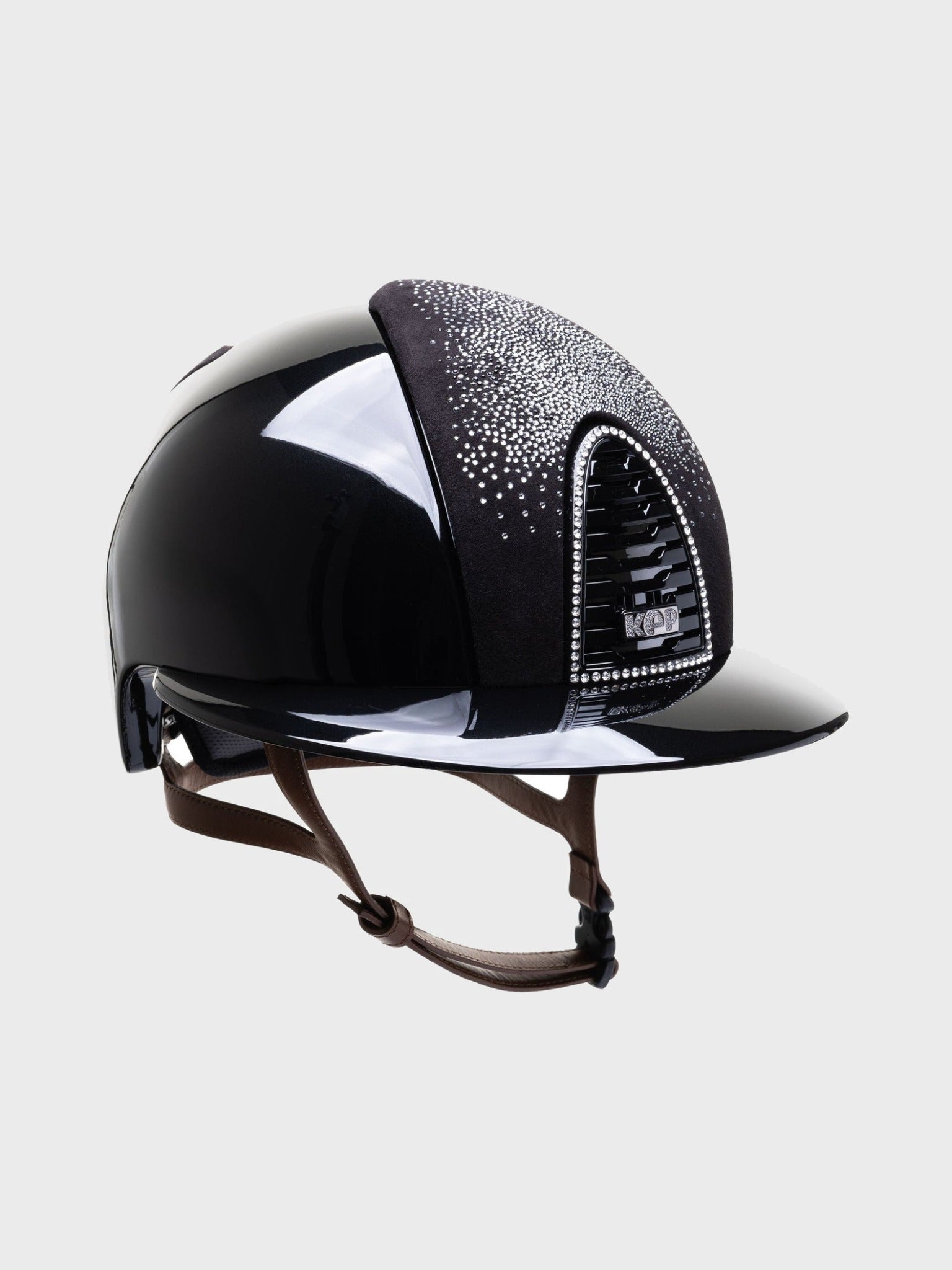 KEP ITALIA CROMO 2.0 POLISH POLO KASK SUEDE BLACK NEBULA SILVER/CRYSTALS FRAME/ZIRCONS LOGO CZARNY - KEP Italia Equishop