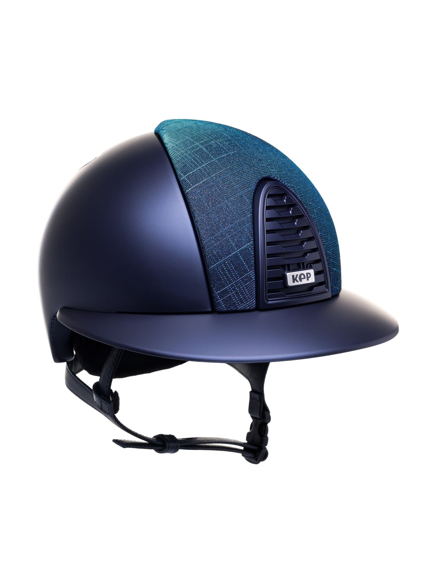 KEP ITALIA CROMO 2.0 TEXTILE KASK JEŹDZIECKI GALASSIA BLUE/DARK BLUE STRAP/MATT LOGO GRANATOWY - KEP Italia Equishop