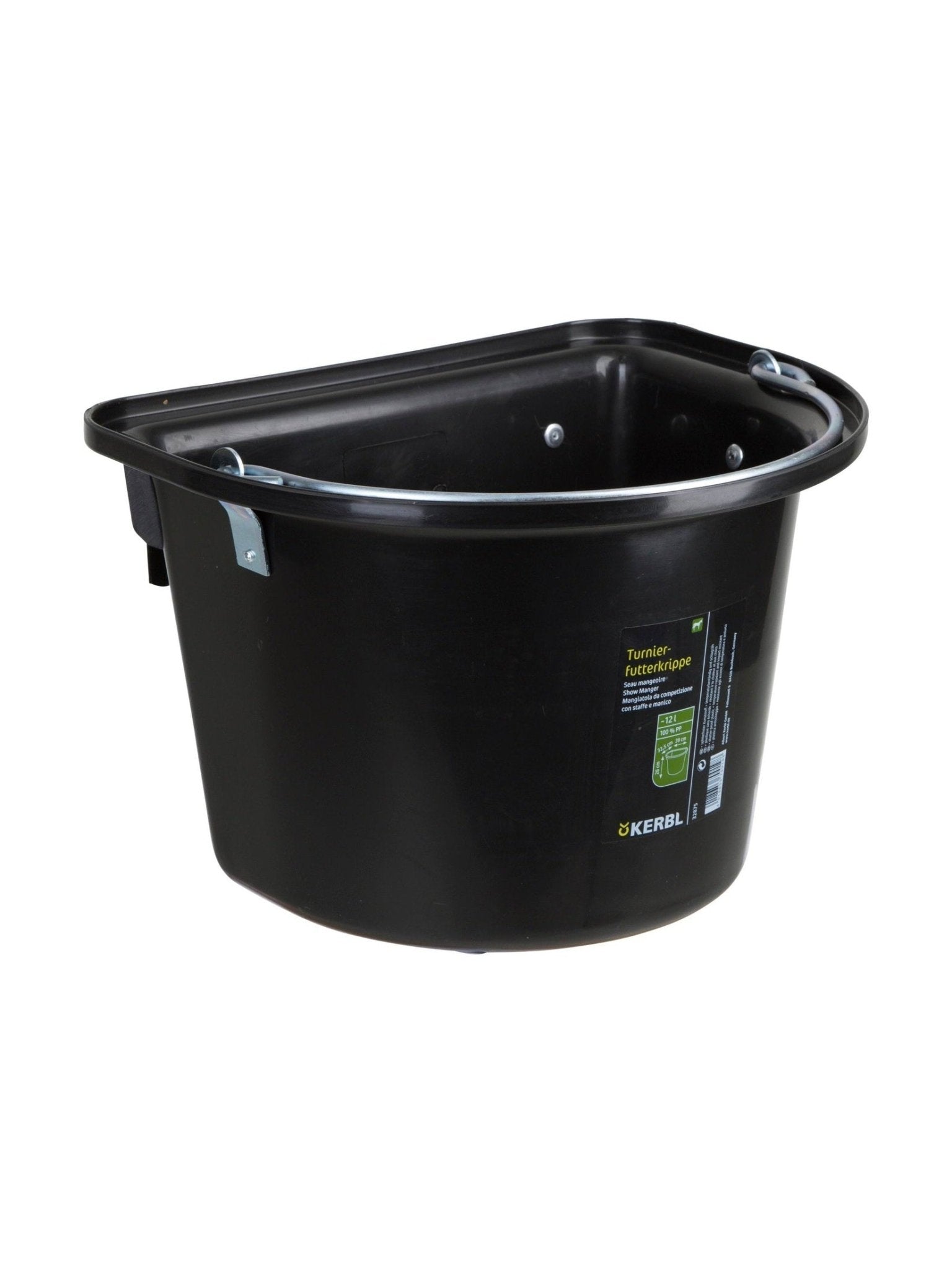 KERBL ŻŁÓB NA PASZĘ DLA KONIA Z ZAWIESIEM I PAŁĄKIEM 12 L CZARNY - KERBL Equishop