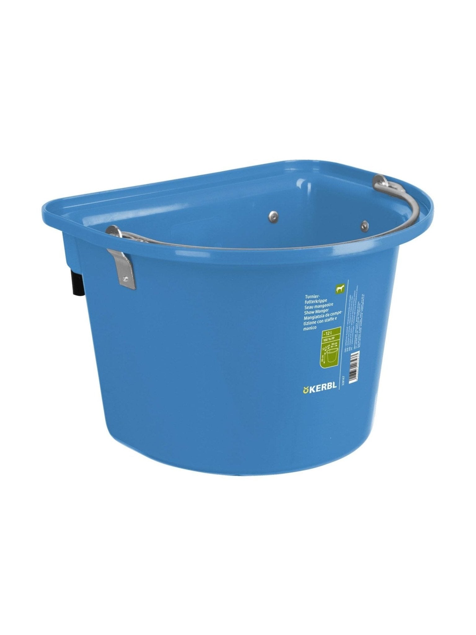 KERBL ŻŁÓB NA PASZĘ DLA KONIA Z ZAWIESIEM I PAŁĄKIEM 12 L JASNONIEBIESKI - KERBL Equishop