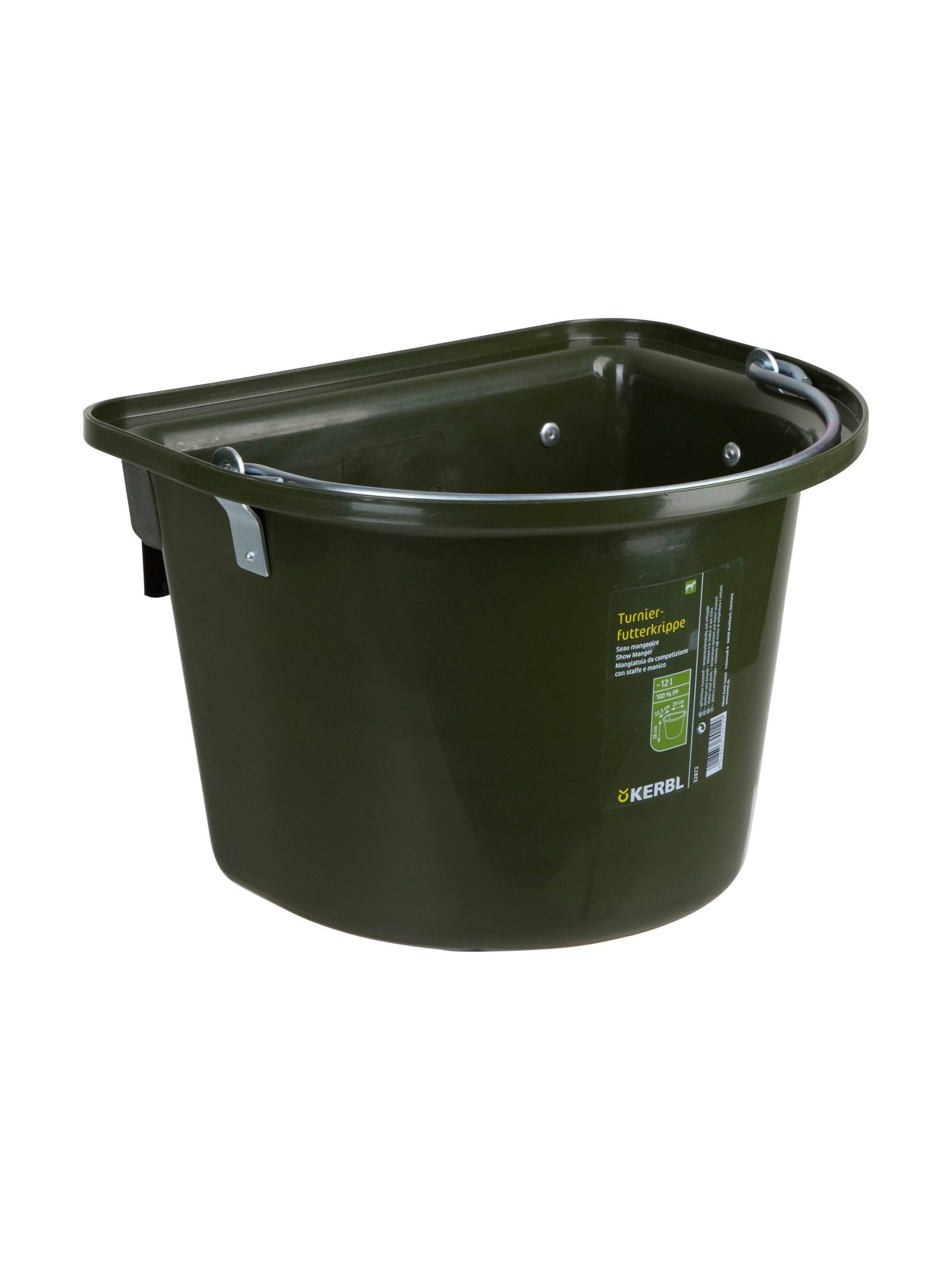 KERBL ŻŁÓB NA PASZĘ DLA KONIA Z ZAWIESIEM I PAŁĄKIEM 12 L OLIWKOWY