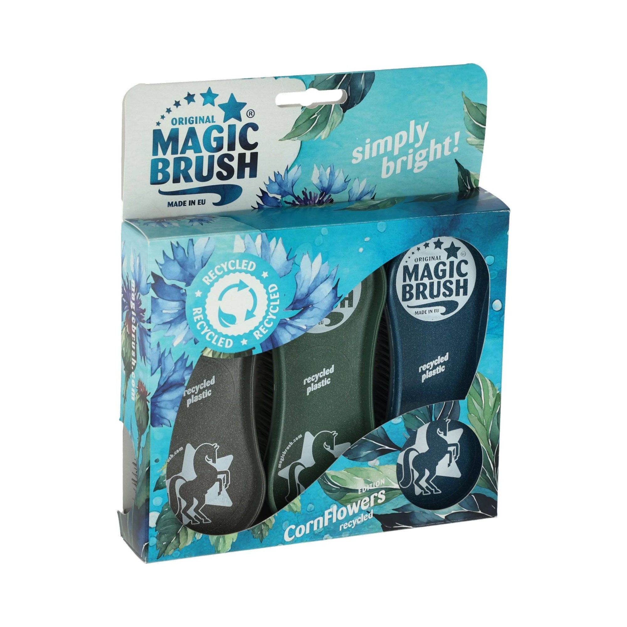 MAGIC BRUSH CORNFLOWERS ZESTAW TRZECH KOLOROWYCH SZCZOTEK DLA KONIA - Magic Brush Equishop Pielęgnacja koni
