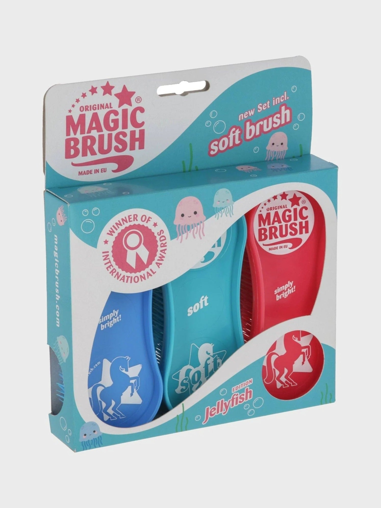 MAGIC BRUSH JELLYFISH ZESTAW TRZECH KOLOROWYCH SZCZOTEK DLA KONIA - Magic Brush Equishop Pielęgnacja koni