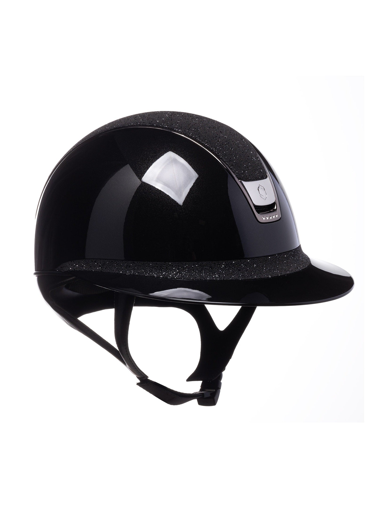 SAMSHIELD KASK MISS GLOSSY 2.0 / CRYSTAL FABRIC SWARO TOP FRONTAL / BLACK CHROME / 5 SWARO / CZARNY