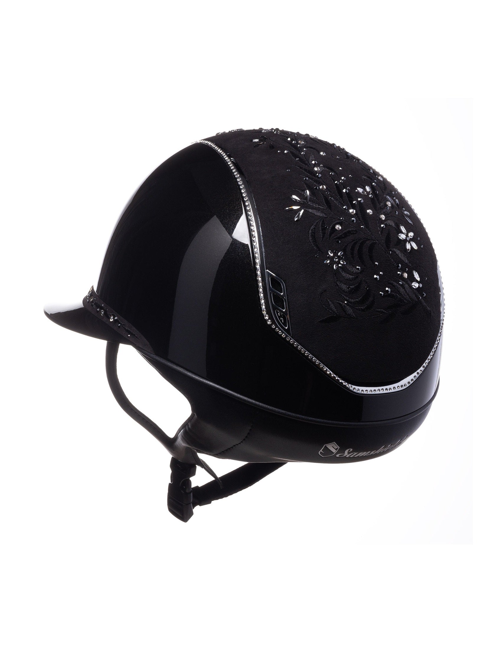 SAMSHIELD KASK MISS GLOSSY 2.0/FLOWER SWARO JEWELRY TOP FRONTAL/300 SWARO/ CZARNY