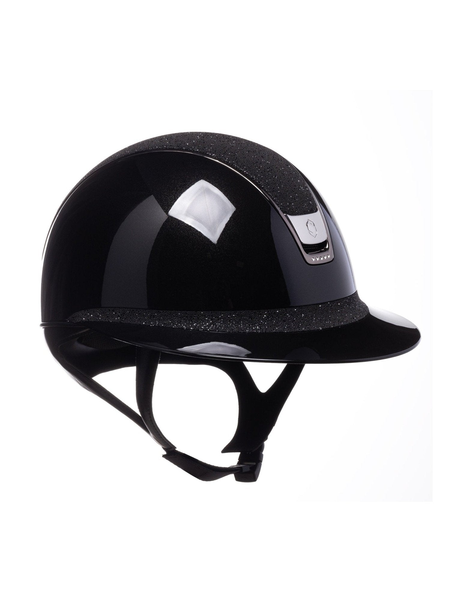 SAMSHIELD KASK MISS GLOSSY 2.0 / CRYSTAL FABRIC SWARO TOP FRONTAL / BLACK CHROME / 5 SWARO / CZARNY - Samshield Equishop