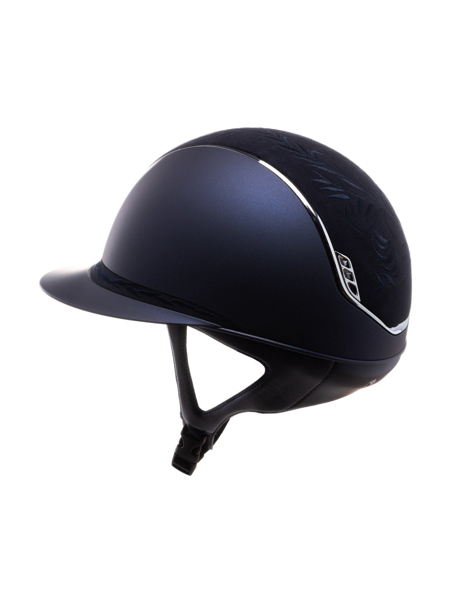 SAMSHIELD KASK MISS SHIELD 2.0 SHADOWMATT / FLOWER EMB BLUE / CRYST FAB SLV / GRANATOWY - Samshield Equishop