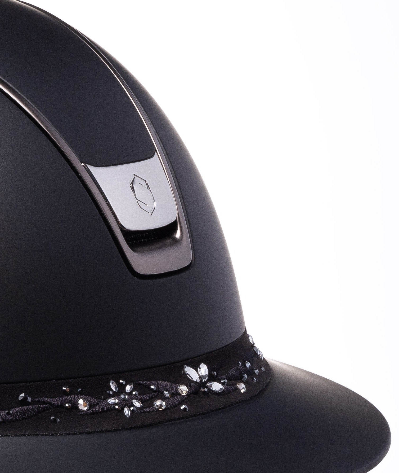 SAMSHIELD KASK MISS SHIELD 2.0/FLOWER SWARO JEWELRY FRONT/CHROME/TITANIUM TRIM/ CZARNY - Samshield Equishop