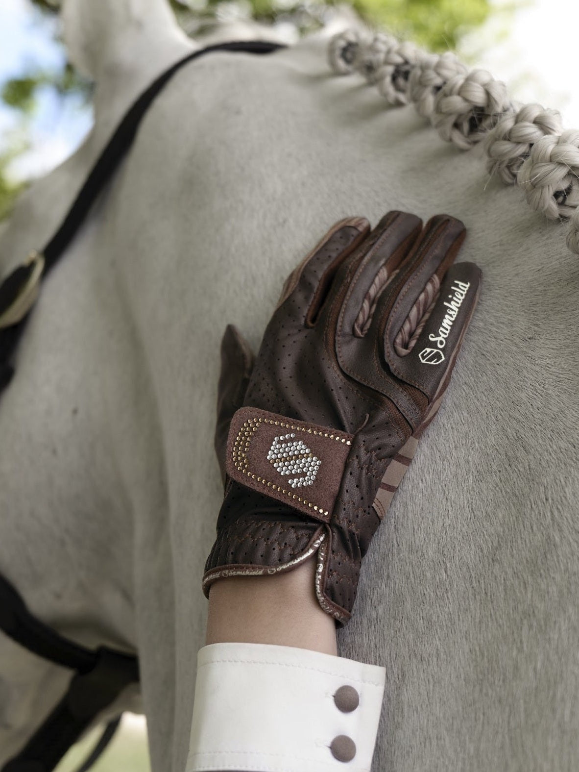 SAMSHIELD V - SKIN SWAROVSKI RĘKAWICZKI JEŹDZIECKIE BRĄZOWE - Samshield Equishop