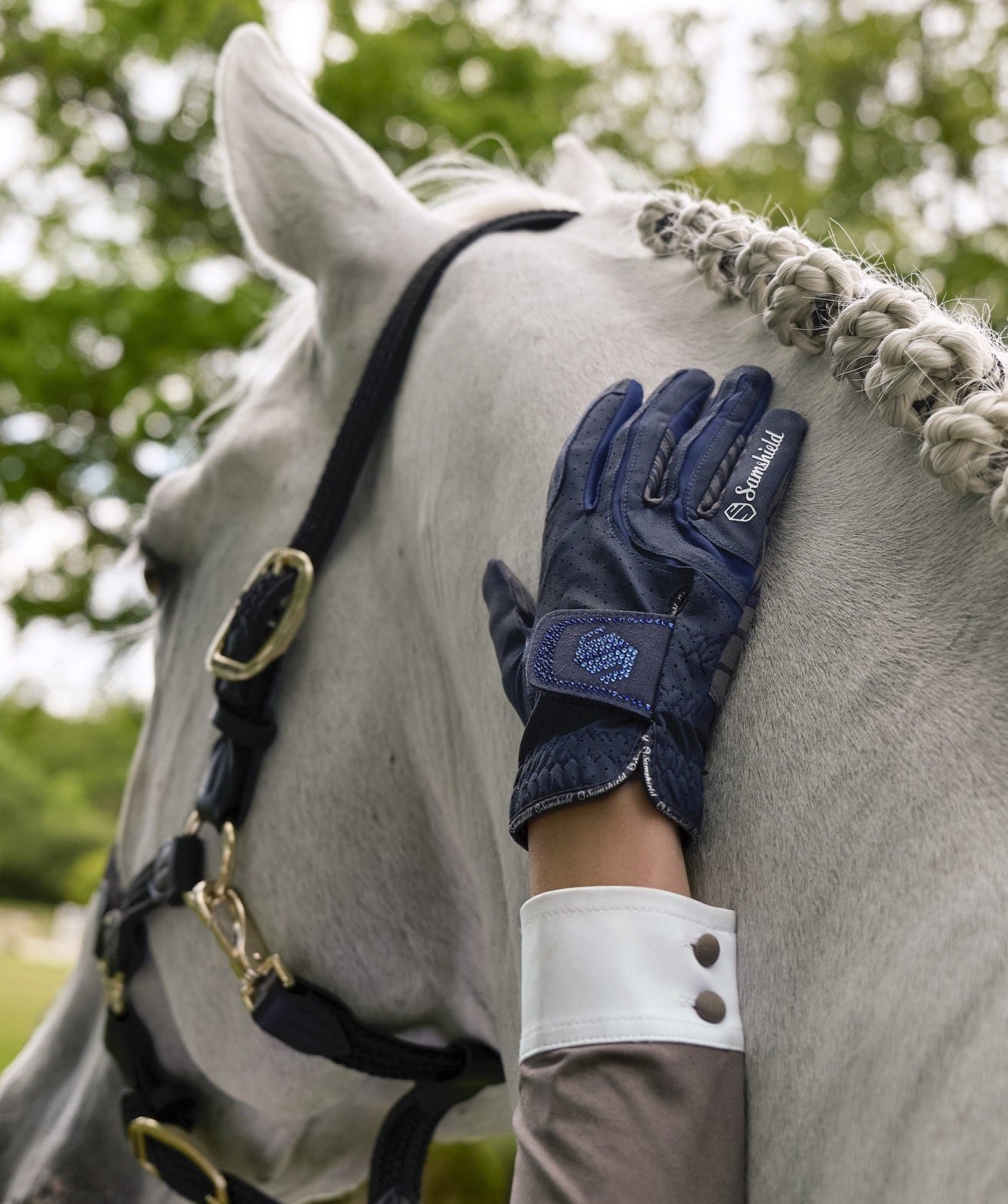 SAMSHIELD V-SKIN SWAROVSKI RIDING GLOVES BLUE