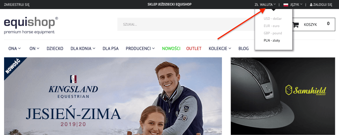 Zmiana waluty w Equishop