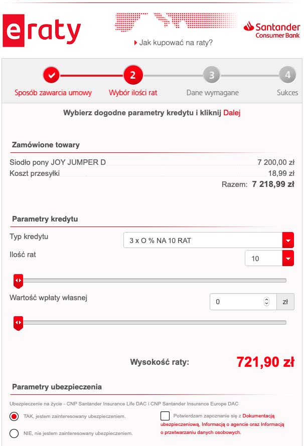 Wybierz produkt ratalny oraz ilość rat