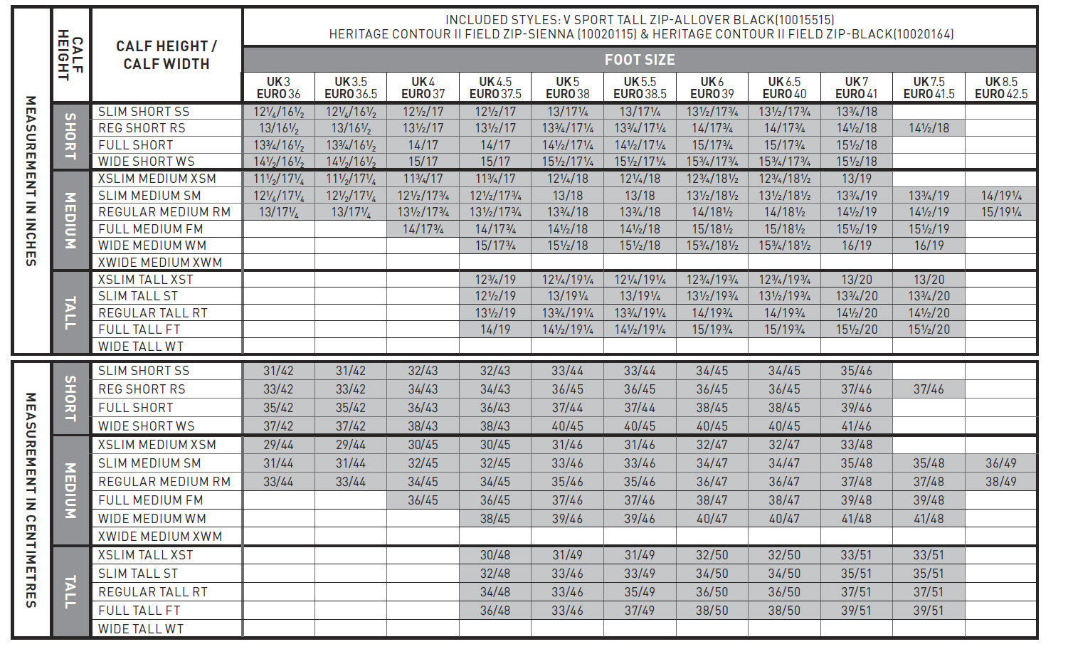 Ariat Calf Size Chart